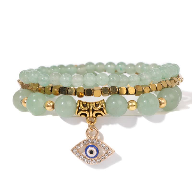Juego de pulseras con colgante de ojo malvado y cuentas de piedra natural de Olivenorma 