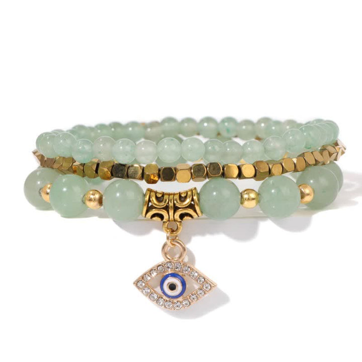 Juego de pulseras con colgante de ojo malvado y cuentas de piedra natural de Olivenorma 