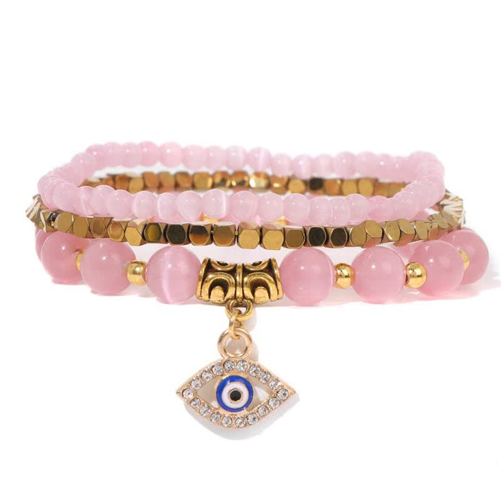Juego de pulseras con colgante de ojo malvado y cuentas de piedra natural de Olivenorma 
