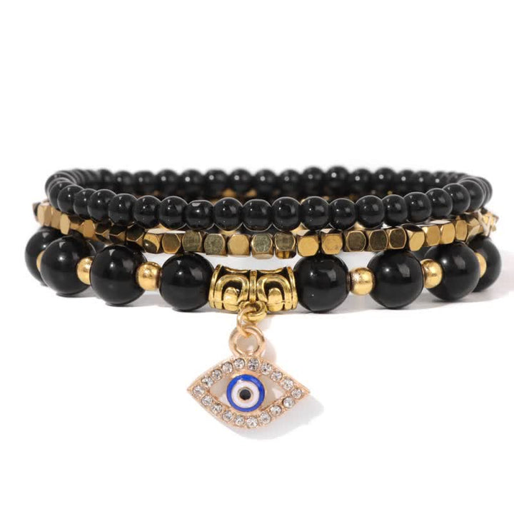 Juego de pulseras con colgante de ojo malvado y cuentas de piedra natural de Olivenorma 