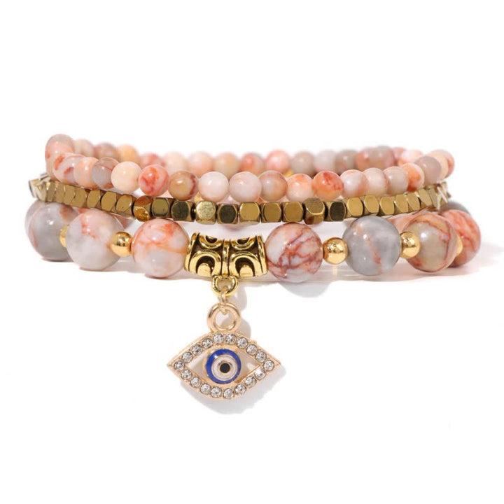 Juego de pulseras con colgante de ojo malvado y cuentas de piedra natural de Olivenorma 