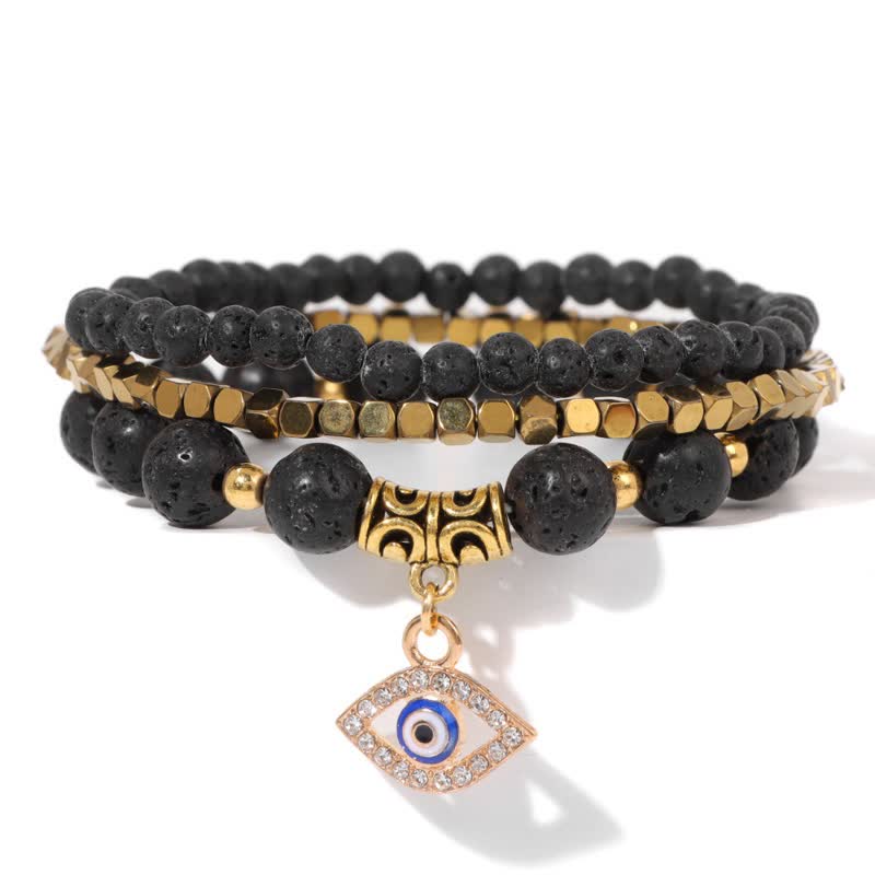 Juego de pulseras con colgante de ojo malvado y cuentas de piedra natural de Olivenorma 