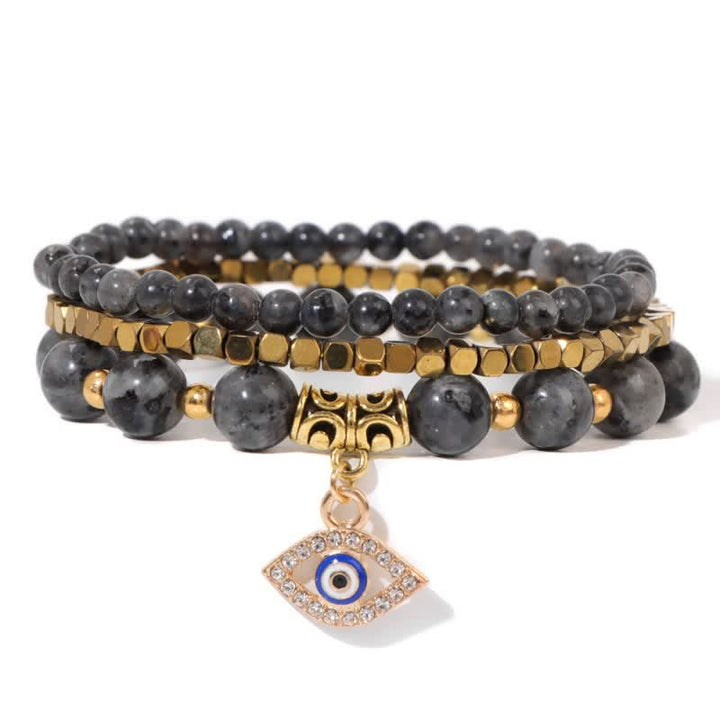 Juego de pulseras con colgante de ojo malvado y cuentas de piedra natural de Olivenorma 