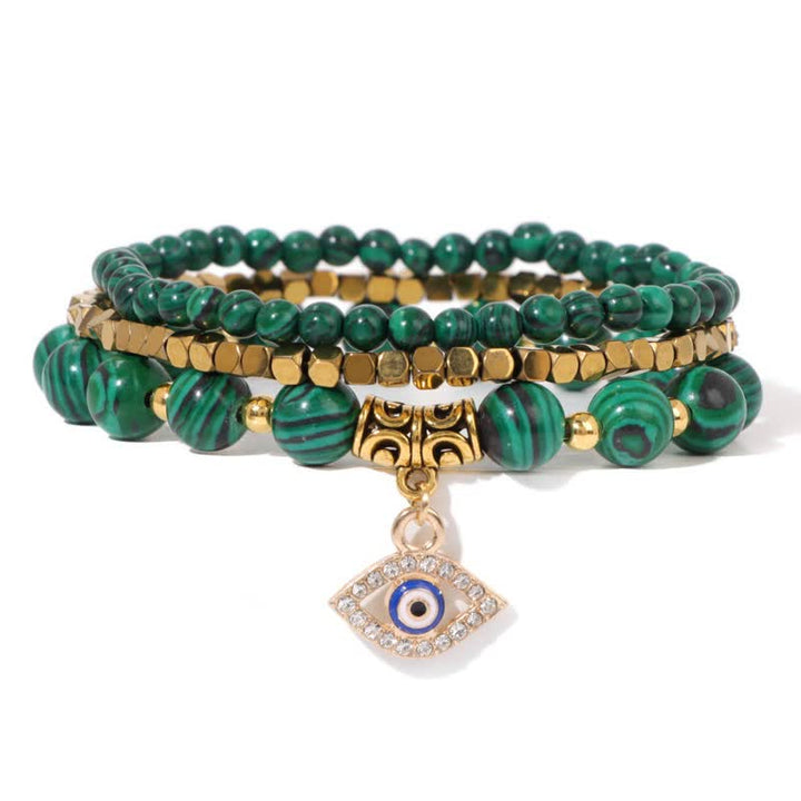 Juego de pulseras con colgante de ojo malvado y cuentas de piedra natural de Olivenorma 