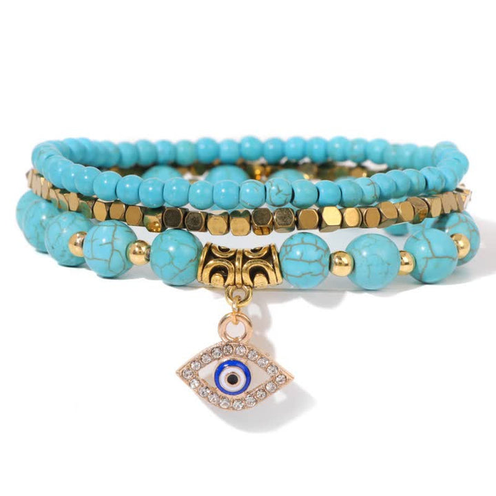 Juego de pulseras con colgante de ojo malvado y cuentas de piedra natural de Olivenorma 
