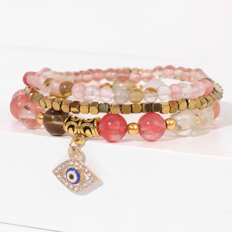 Juego de pulseras con colgante de ojo malvado y cuentas de piedra natural de Olivenorma 