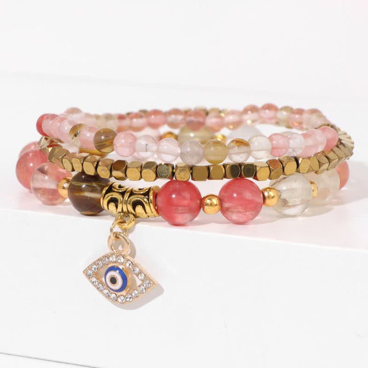 Juego de pulseras con colgante de ojo malvado y cuentas de piedra natural de Olivenorma 