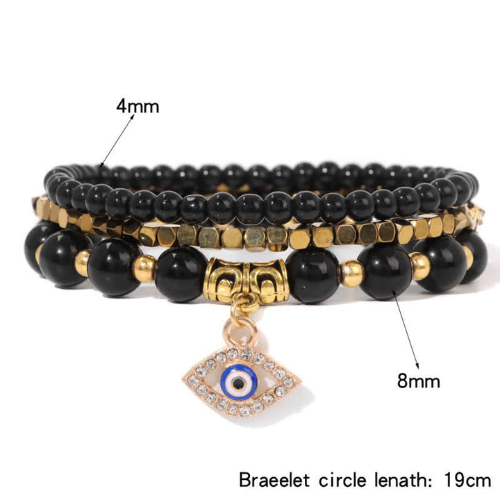 Juego de pulseras con colgante de ojo malvado y cuentas de piedra natural de Olivenorma 