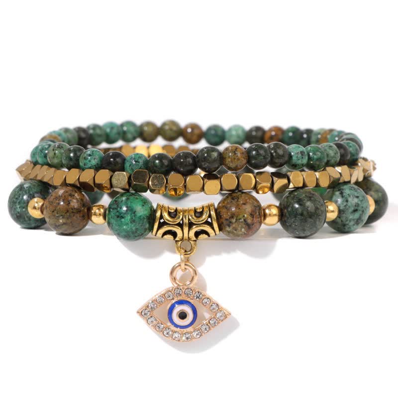 Juego de pulseras con colgante de ojo malvado y cuentas de piedra natural de Olivenorma 