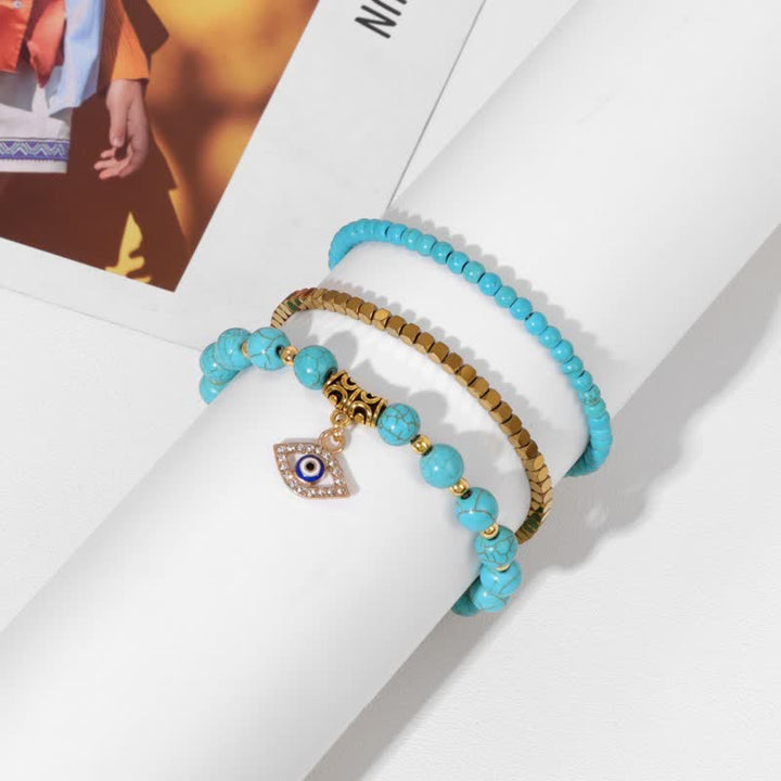 Juego de pulseras con colgante de ojo malvado y cuentas de piedra natural de Olivenorma 