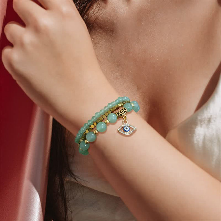Juego de pulseras con colgante de ojo malvado y cuentas de piedra natural de Olivenorma 