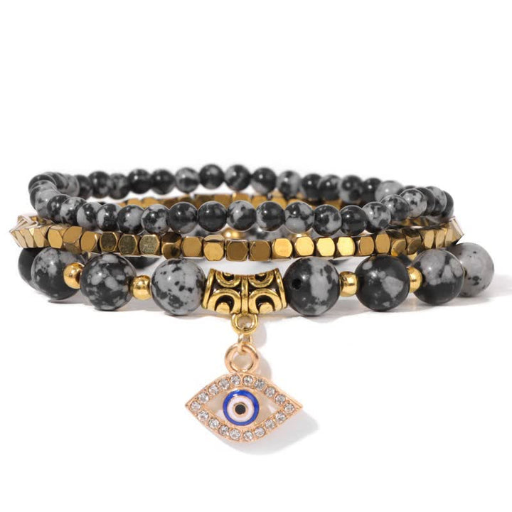 Juego de pulseras con colgante de ojo malvado y cuentas de piedra natural de Olivenorma 