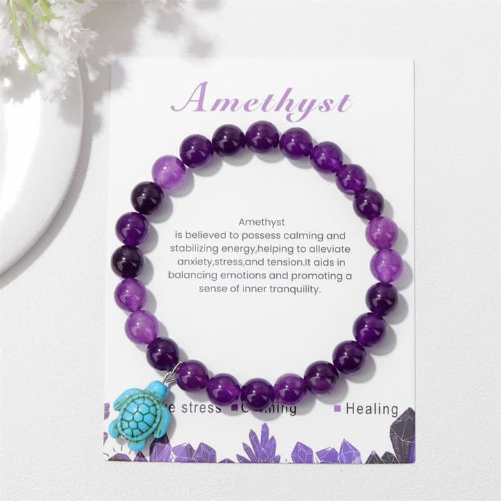 Pulsera con colgante de tortuga turquesa y piedra natural de Olivenorma 
