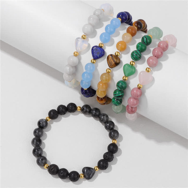 Pulsera de cuentas de corazón de piedra natural Olivenorma