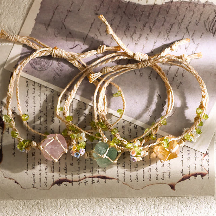 Pulsera trenzada de piedra única de cristal natural Olivenorma