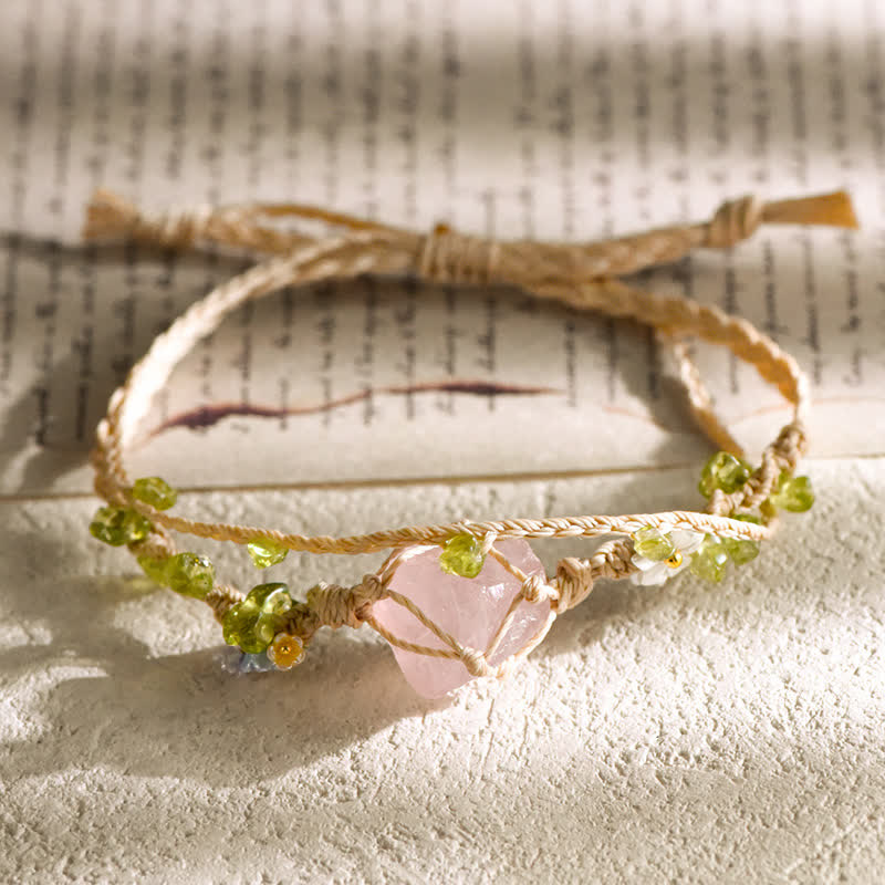 Pulsera trenzada de piedra única de cristal natural Olivenorma