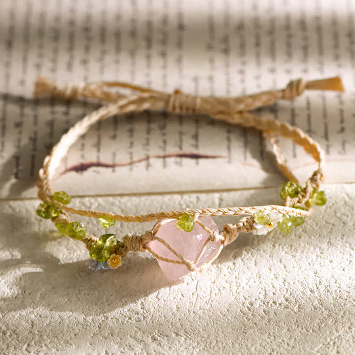 Pulsera trenzada de piedra única de cristal natural Olivenorma