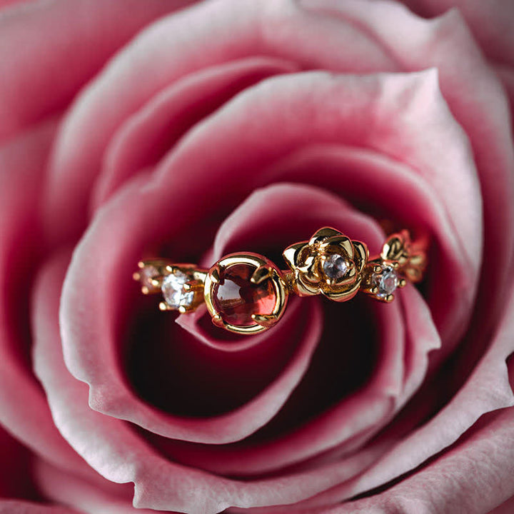Anillo de granate y moissanita rosa "Venus Rose" de Olivenorma