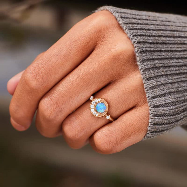 Anillo de plata de ley S925 con luna y planeta de ópalo de Olivenorma