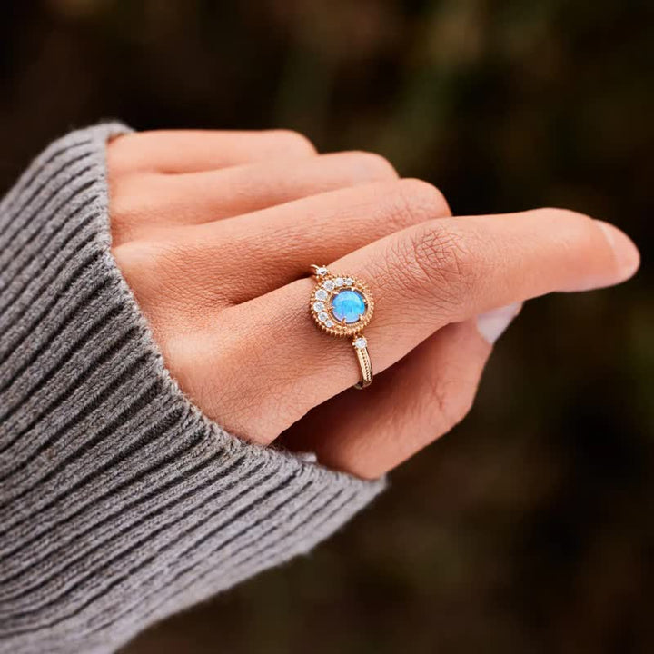 Anillo de plata de ley S925 con luna y planeta de ópalo de Olivenorma