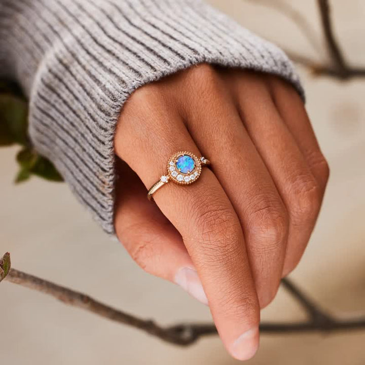 Anillo de plata de ley S925 con luna y planeta de ópalo de Olivenorma