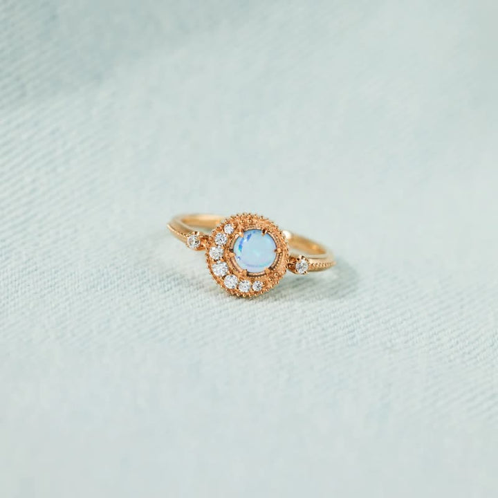 Anillo de plata de ley S925 con luna y planeta de ópalo de Olivenorma