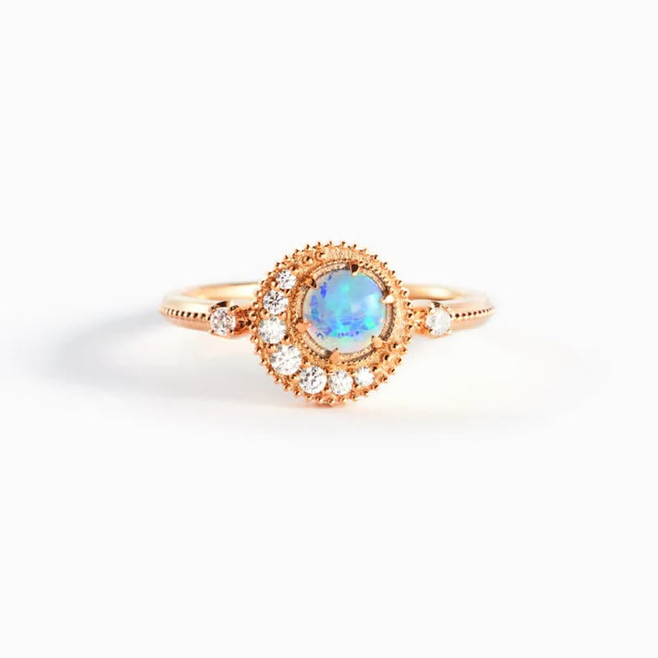 Anillo de plata de ley S925 con luna y planeta de ópalo de Olivenorma