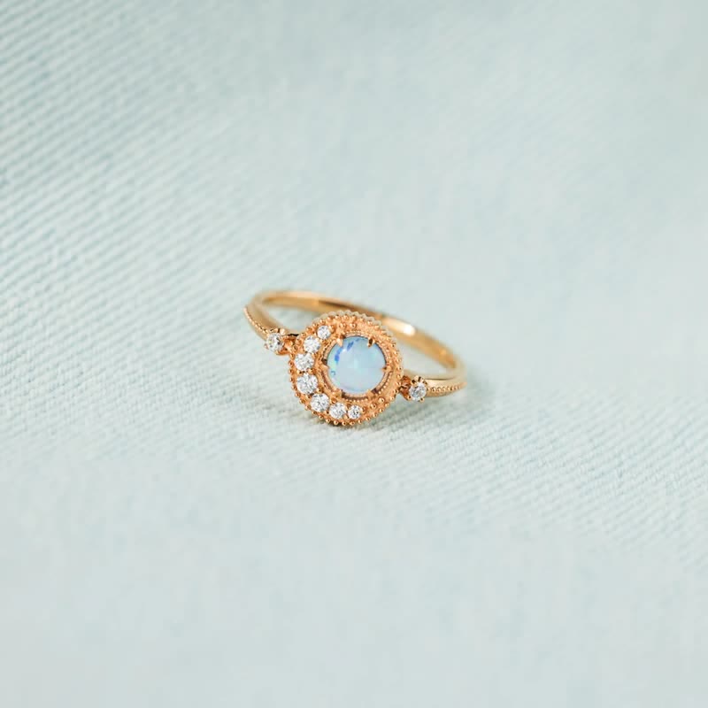 Anillo de plata de ley S925 con luna y planeta de ópalo de Olivenorma