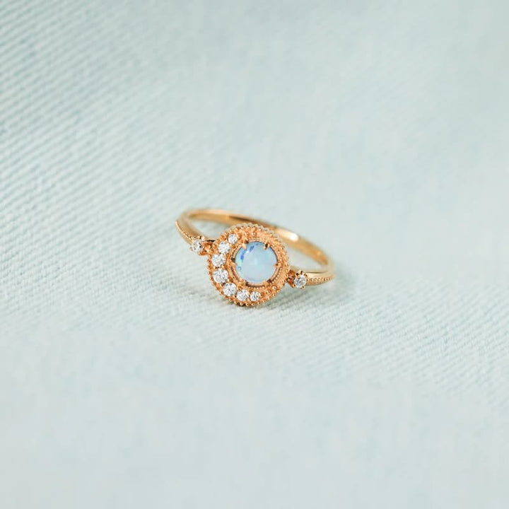 Anillo de plata de ley S925 con luna y planeta de ópalo de Olivenorma
