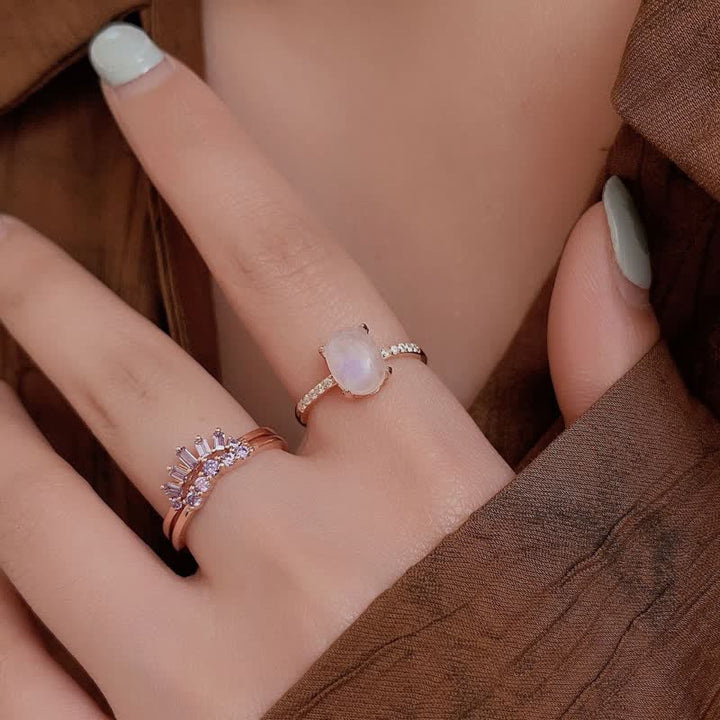 Anillo triple de piedra lunar natural con circonita morada de Olivenorma