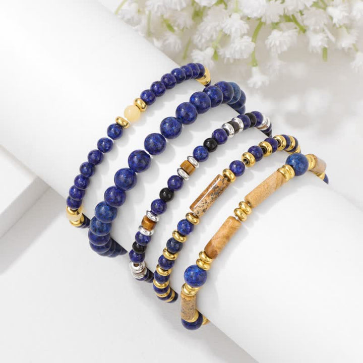 Pulsera de 5 piezas con cuentas de piedra de 4 mm de Olivenorma 