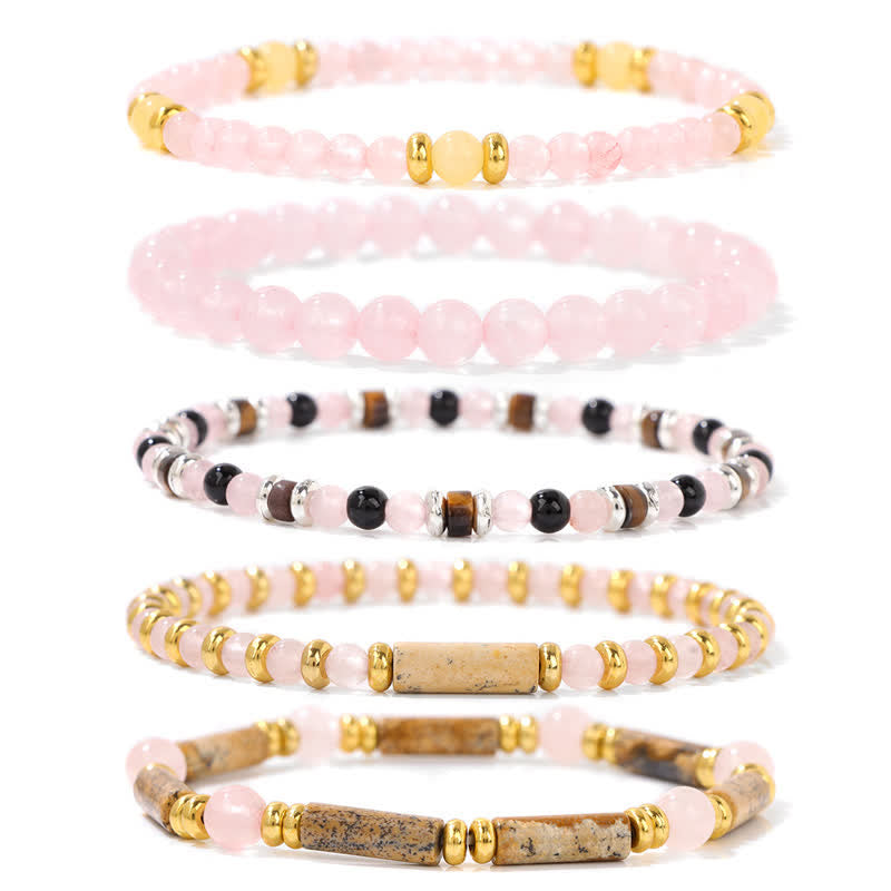Pulsera de 5 piezas con cuentas de piedra de 4 mm de Olivenorma 