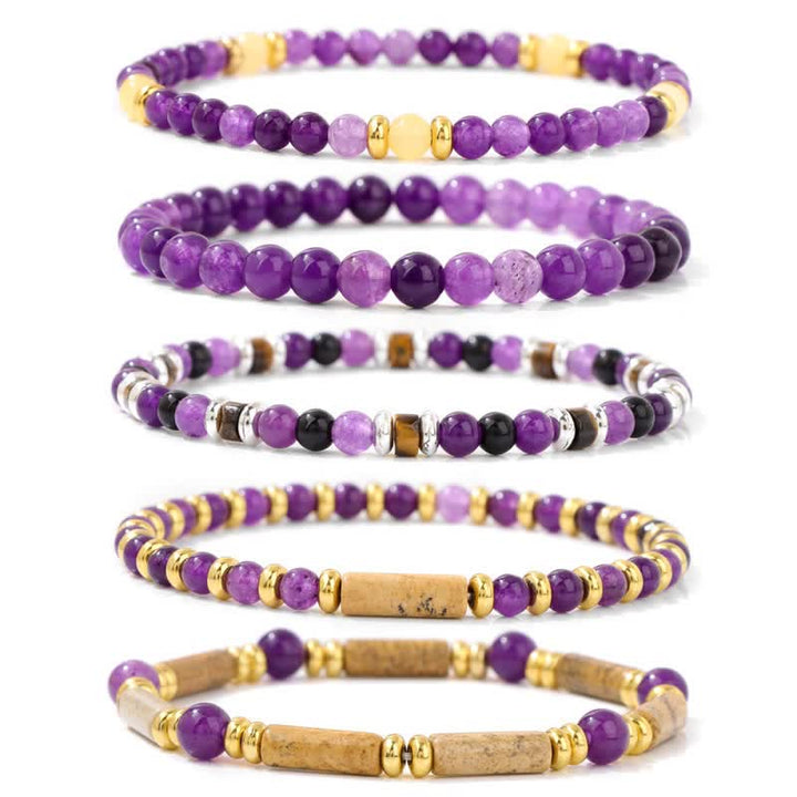 Pulsera de 5 piezas con cuentas de piedra de 4 mm de Olivenorma 