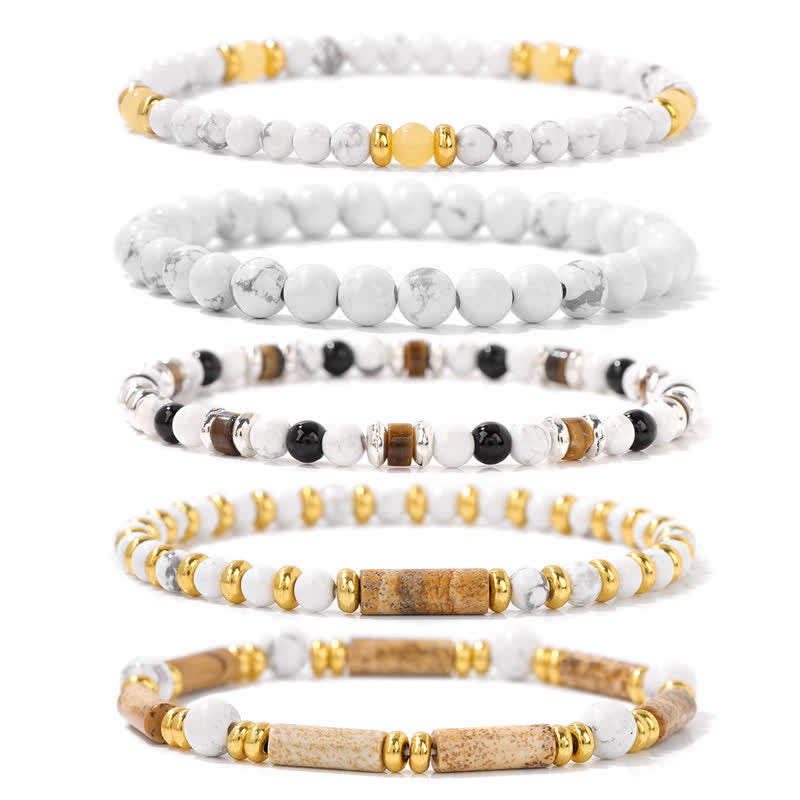 Pulsera de 5 piezas con cuentas de piedra de 4 mm de Olivenorma 