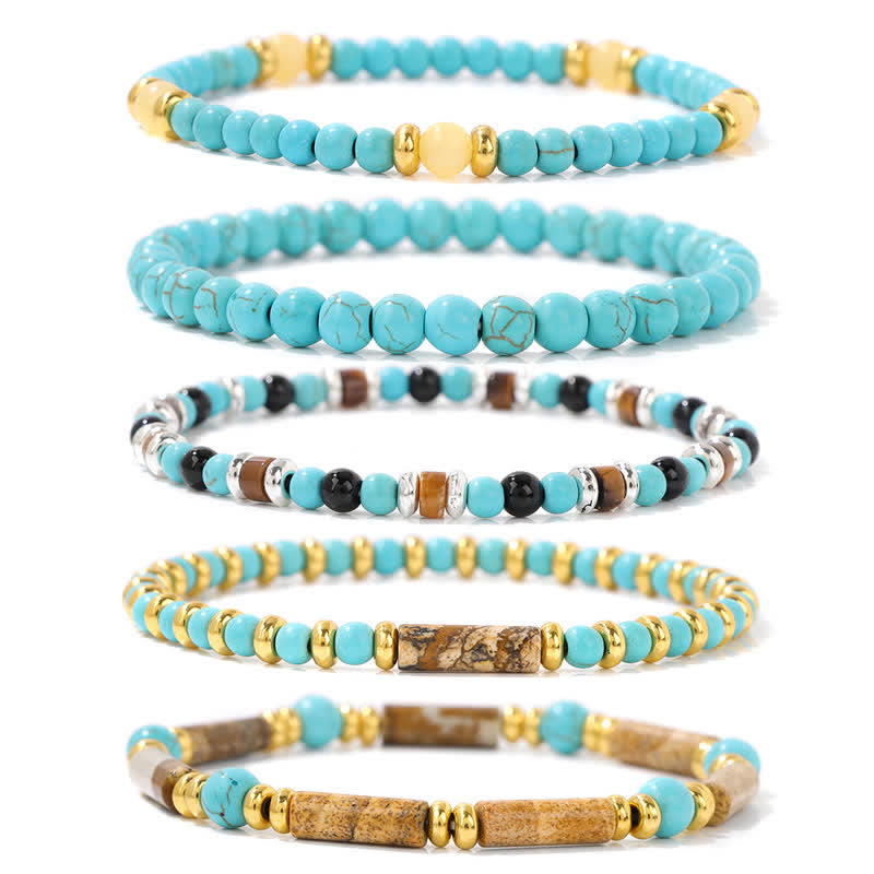 Pulsera de 5 piezas con cuentas de piedra de 4 mm de Olivenorma 
