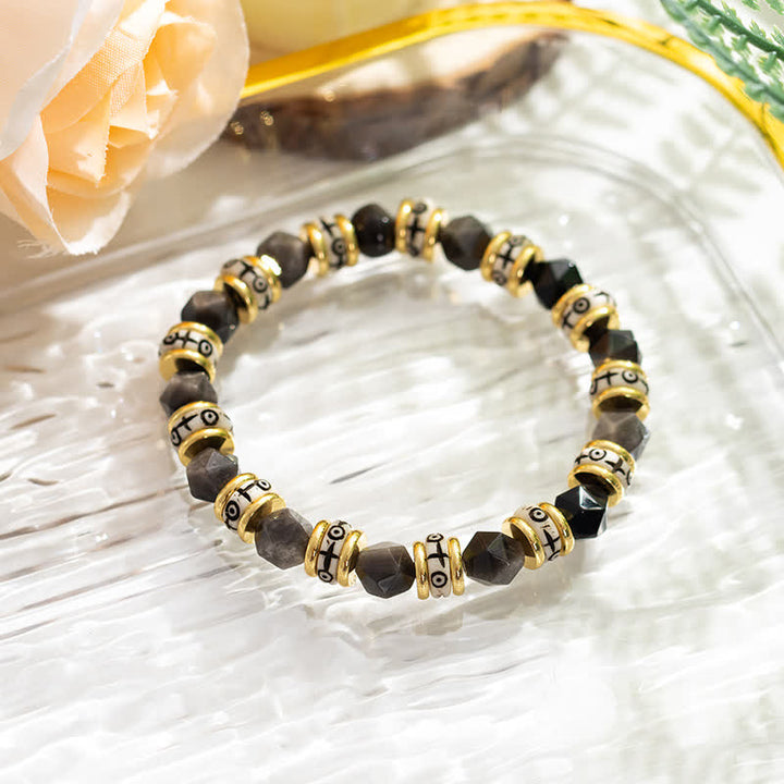 Pulsera de cuentas de rodillos de piedra facetada natural de Olivenorma 