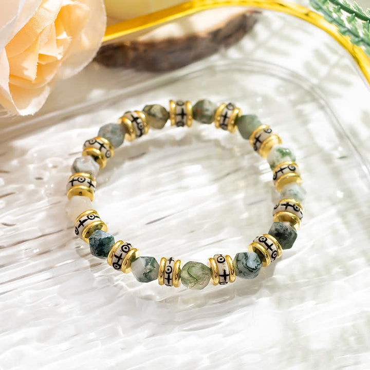 Pulsera de cuentas de rodillos de piedra facetada natural de Olivenorma 