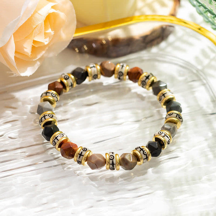 Pulsera de cuentas de rodillos de piedra facetada natural de Olivenorma 