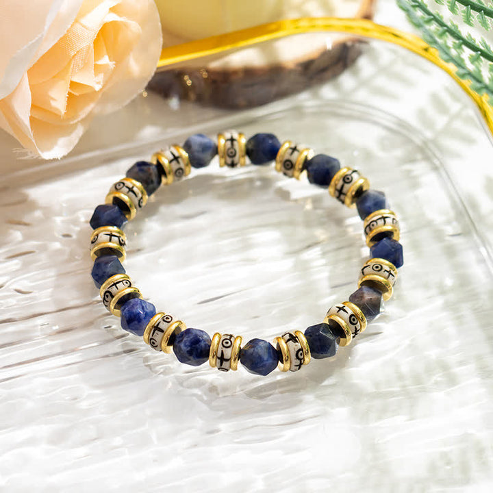 Pulsera de cuentas de rodillos de piedra facetada natural de Olivenorma 