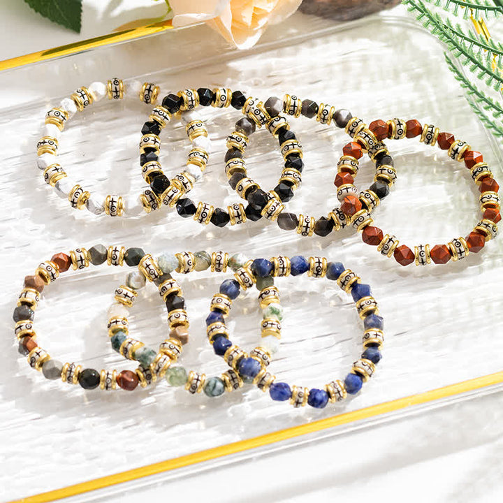 Pulsera de cuentas de rodillos de piedra facetada natural de Olivenorma 
