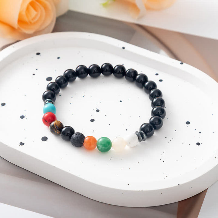 Pulsera de cuentas con placa de metal y árbol de la vida de piedra natural de Olivenorma 
