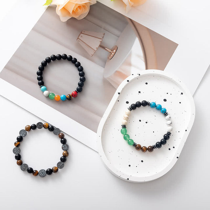 Pulsera de cuentas con placa de metal y árbol de la vida de piedra natural de Olivenorma 