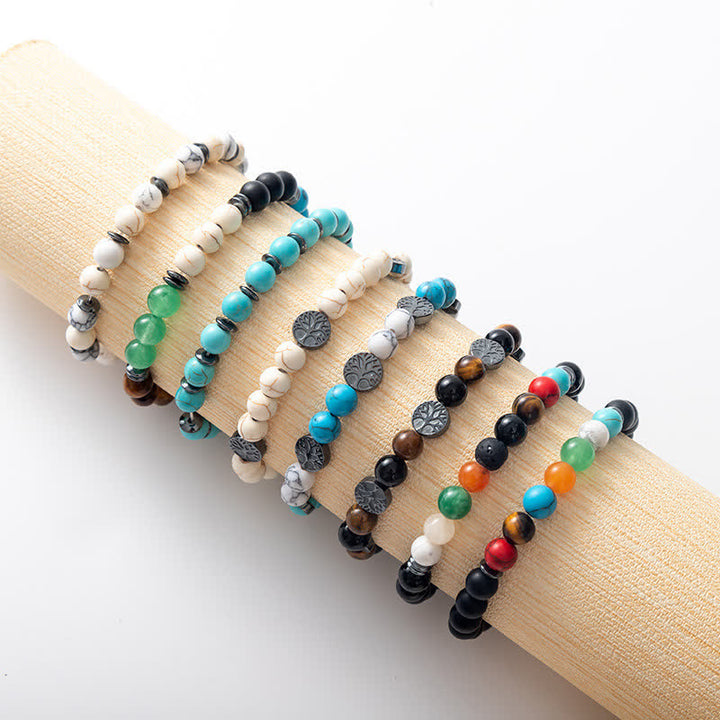 Pulsera de cuentas con placa de metal y árbol de la vida de piedra natural de Olivenorma 