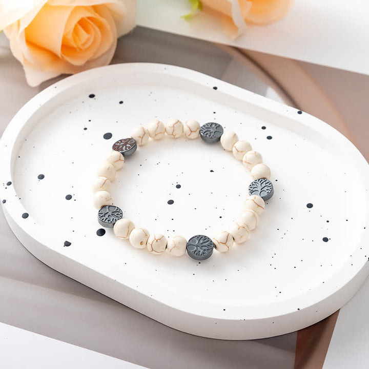 Pulsera de cuentas con placa de metal y árbol de la vida de piedra natural de Olivenorma 