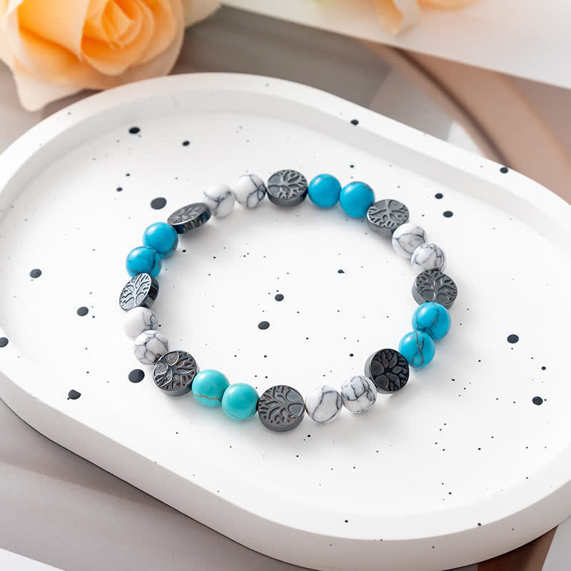 Pulsera de cuentas con placa de metal y árbol de la vida de piedra natural de Olivenorma 