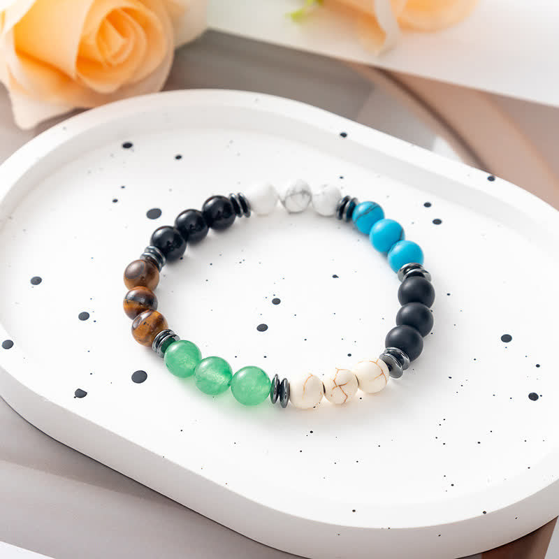 Pulsera de cuentas con placa de metal y árbol de la vida de piedra natural de Olivenorma 