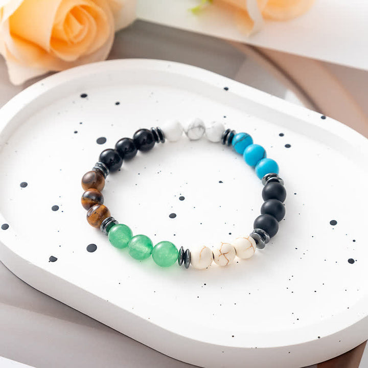 Pulsera de cuentas con placa de metal y árbol de la vida de piedra natural de Olivenorma 