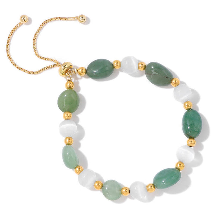 Pulsera de cuentas de cristal irregulares naturales con piedra de ojo de gato de Olivenorma 