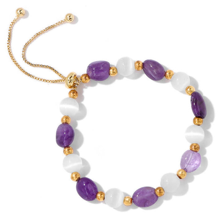 Pulsera de cuentas de cristal irregulares naturales con piedra de ojo de gato de Olivenorma 