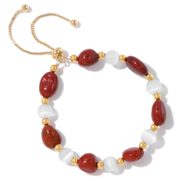 Pulsera de cuentas de cristal irregulares naturales con piedra de ojo de gato de Olivenorma 